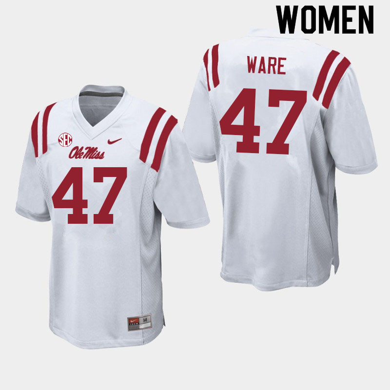 Women #47 Matt Ware Ole Miss Rebels College Football Jerseys Sale-White - Click Image to Close